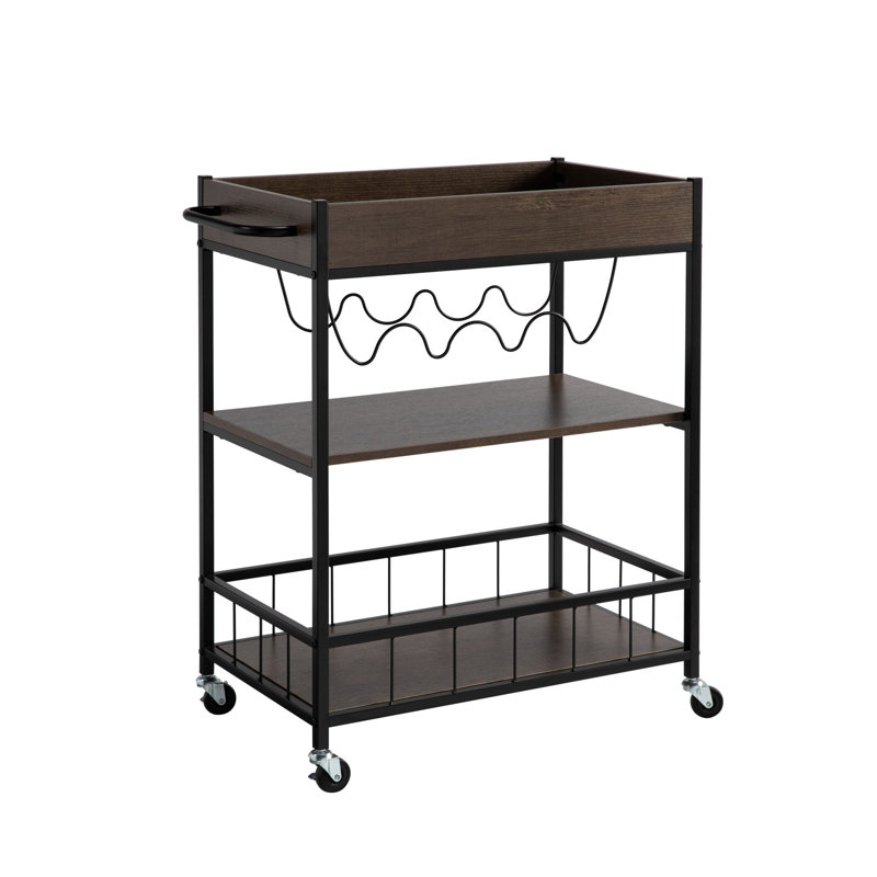 Chariot de cuisine moderne et minimaliste, Noir, Noyer