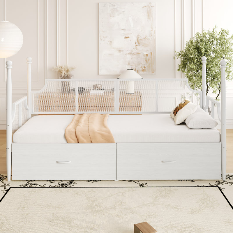Metal Storage Bed Frame 90 x 200 cm, White