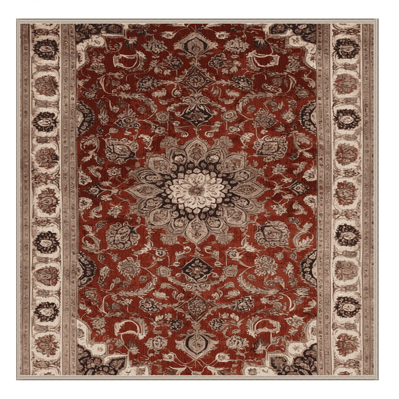 Machine Washable Persian Brown Area Rug, Square 4'