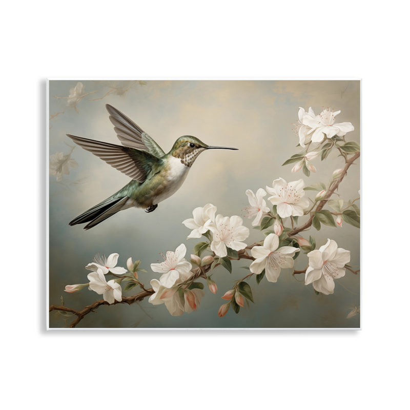 Art mural printanier, colibri et fleurs printanières, design par Arlington Prints