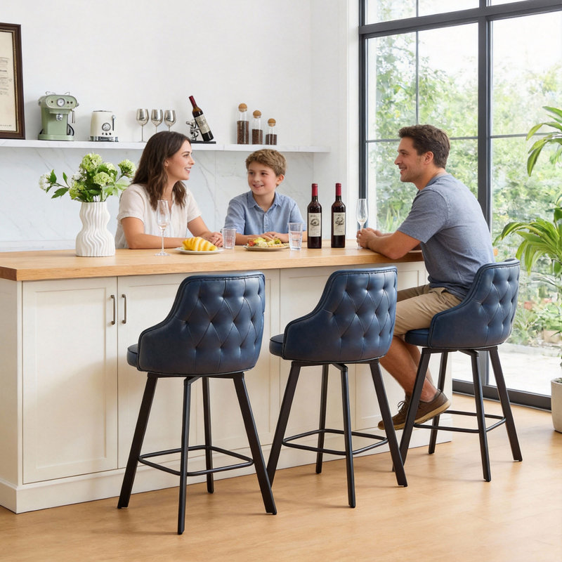 Tabourets de bar pivotants rembourrés à dossier haut (lot de 3), Bleu, 3, Tabouret de bar (siège d’une hauteur de 30 po)