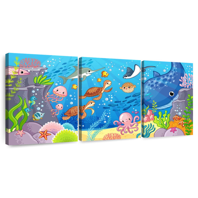 'Cartoon Underwater Animals, 18" H x 38" W