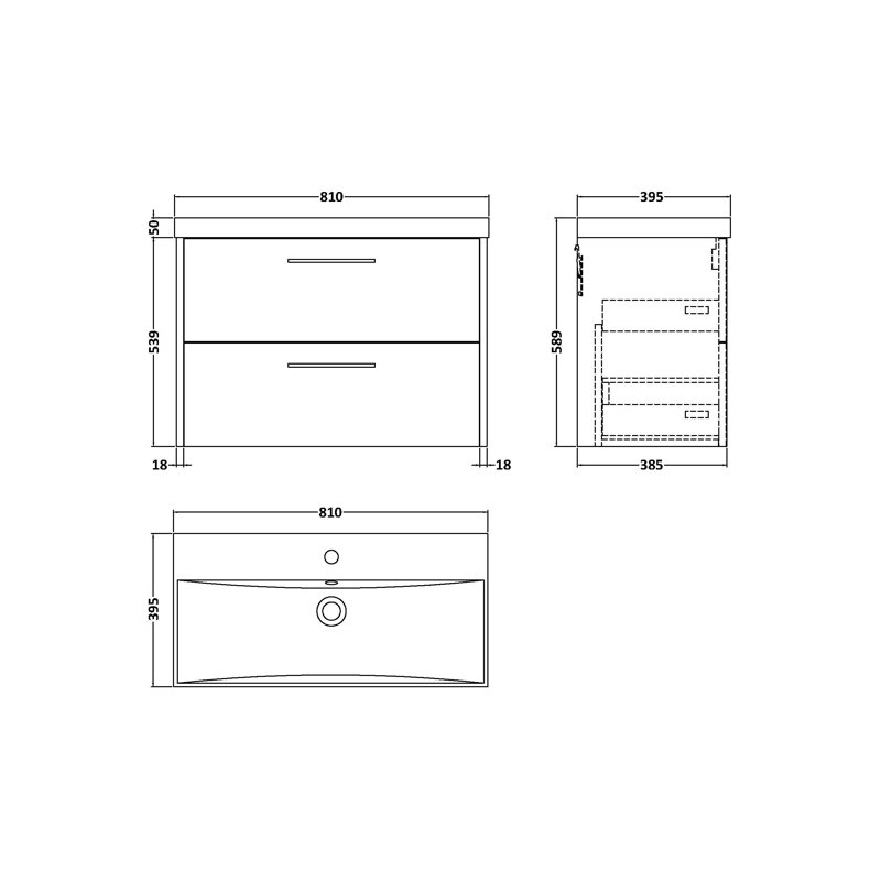 Juno 810 mm Single Vanity with Drop In Basin