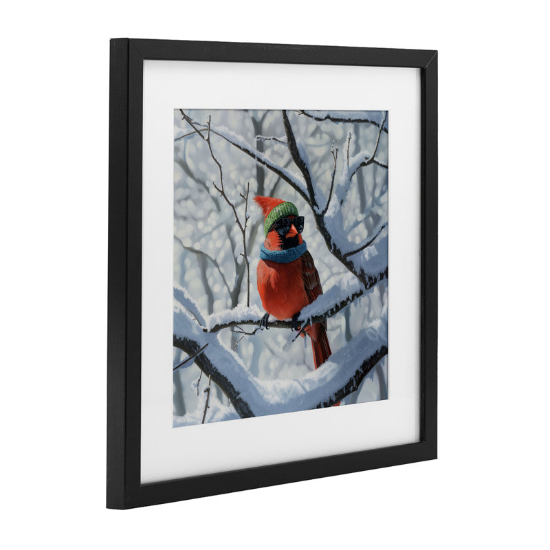 «Winter Cool Cardinal», impression par Jim Baldwin, H 13 po x l 13 po, Cadre noir minuit