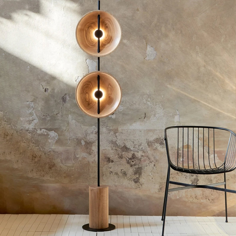 Burlywood + Black Solid Wood + Metals Free form Floor Lamps, Burlywood