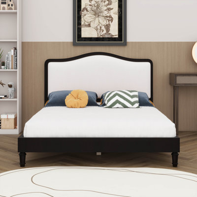 Base de lit grand format, plateforme à oreilles tapissée avec tête de lit