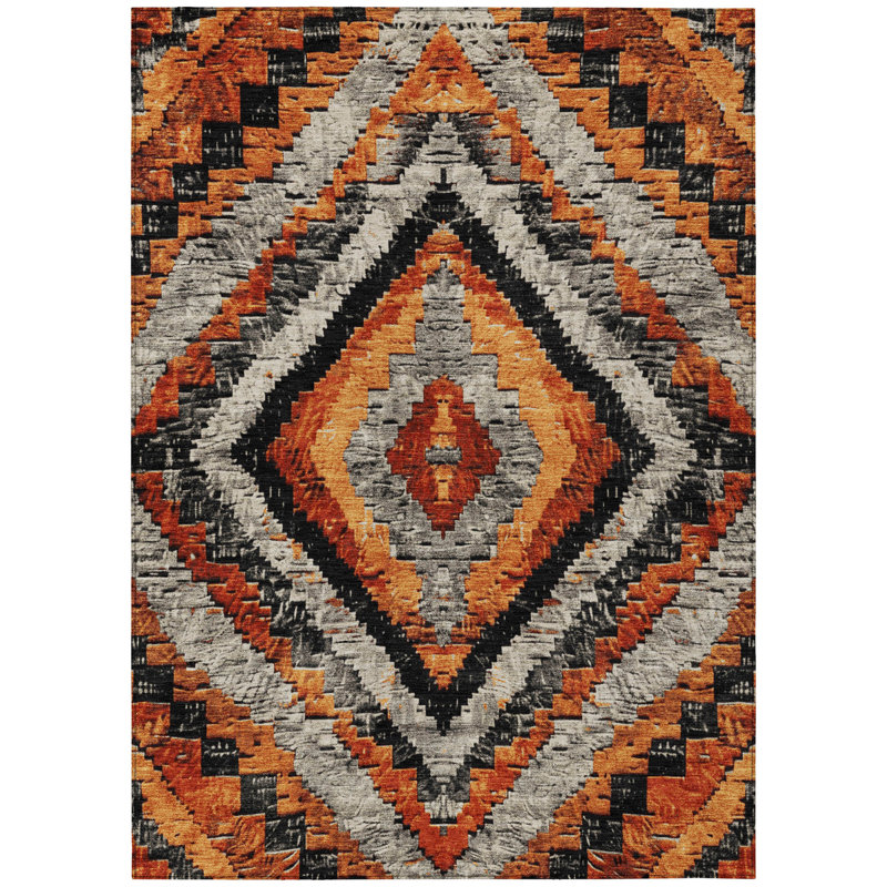 Machine Washable Indoor/Outdoor Xhevrie Terracotta Rug, Rectangle 2'6" x 3'10"