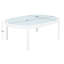 Table basse moderne d'extérieur ovale avec plateau en verre trempé, structure en aluminium blanc, table de patio résistante aux intempéries pour la cour, la terrasse et le bord de la piscine