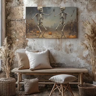 Canvas Dancing Skeletons Whimsical Halloween Art In A Moonlit Pumpkin Patch Wall Wall Art Ready To Hang Gallery Wrapped Home Decor