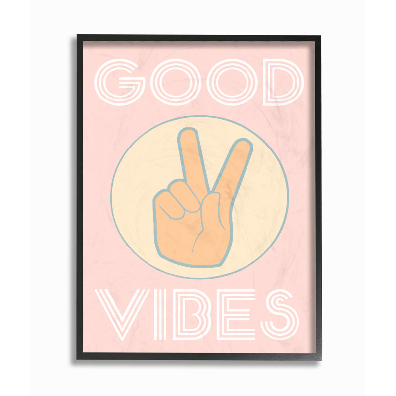 «Good Vibes Peace Hand Pink» par Daphne Polselli - impression d'art textuel, H 20 po x l 16 po x 1,5 po