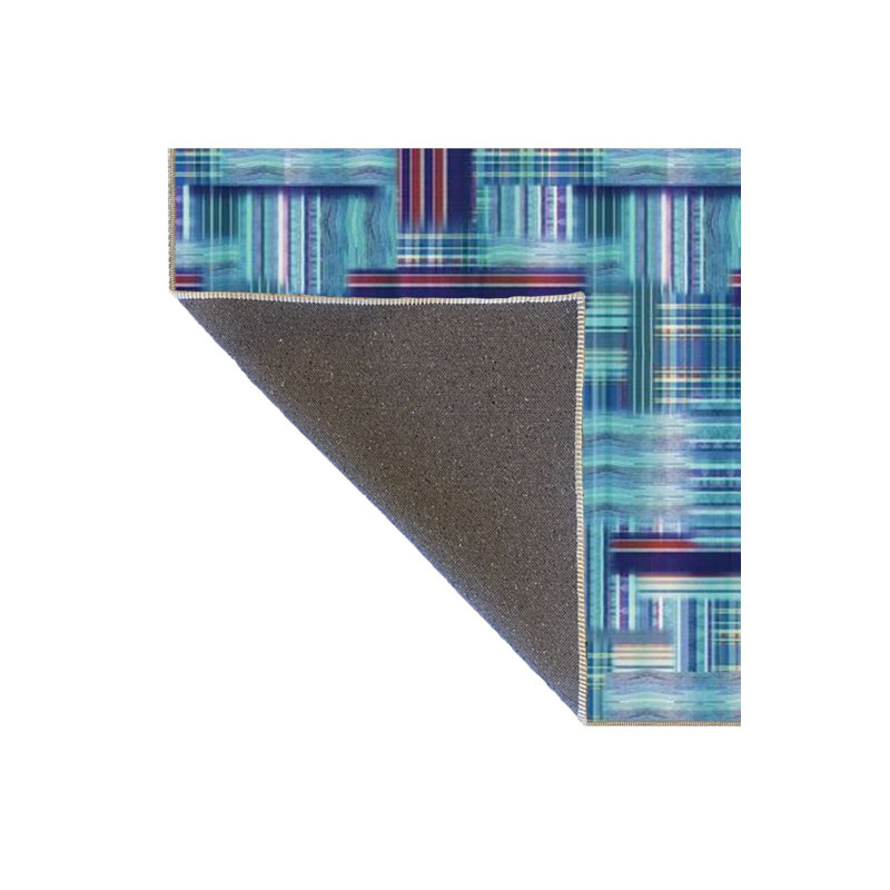 Tapis décoratif bleu à motif lavable à la machine, Sous-tapis carré 3 pi 3 po inclus