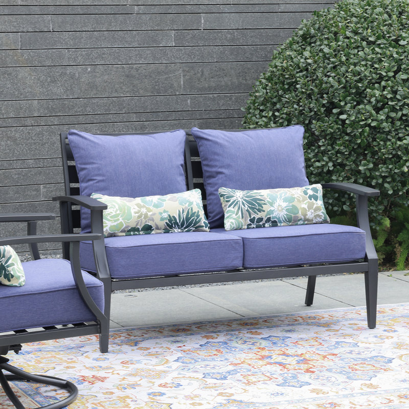 Lucy Outdoor Seat and Back Cushion（Set of 2 Seats, 2 Backs, 2 Pillows), Chambry Blue