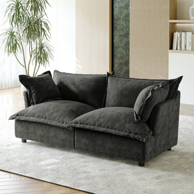 2 - Piece Upholstered Modular Plush Dark Gray Chenille Cloud Sofa – Oversized Cushion Lounge Sofa
