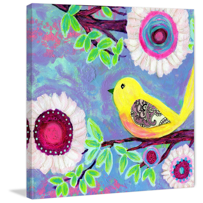 «Bird On Branch» par Jill Lambert, reproduction sur toile tendue, H 48 po x l 48 po x P 1,5 po