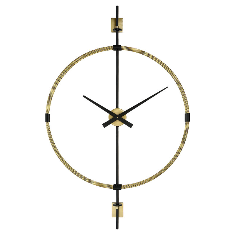 Mid-Century Modern Brass and Black Metal Wall Clock