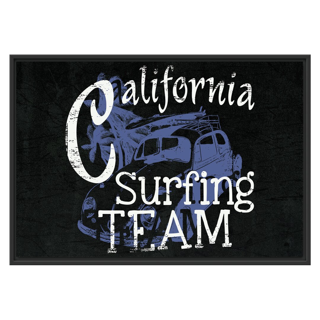 Gerahmtes Wandbild California Surfing-Team Schwarz