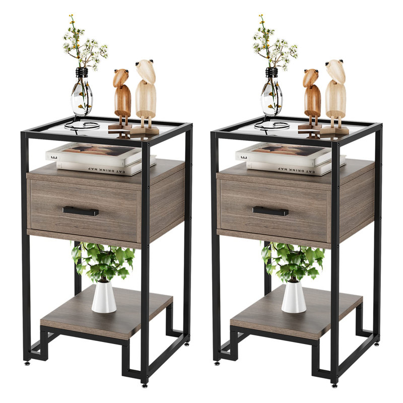 Chaketa Glass Top End Table Set, Black, Brown