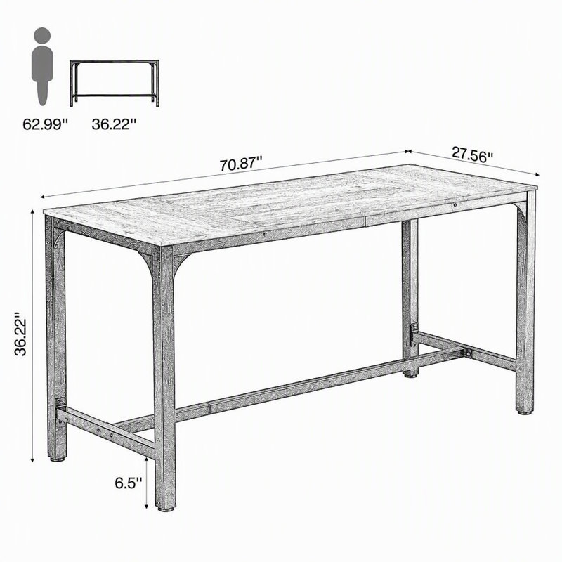 Table de bar 70,9 po, table de pub rectangulaire à hauteur de comptoir pour bar Home Kitchen