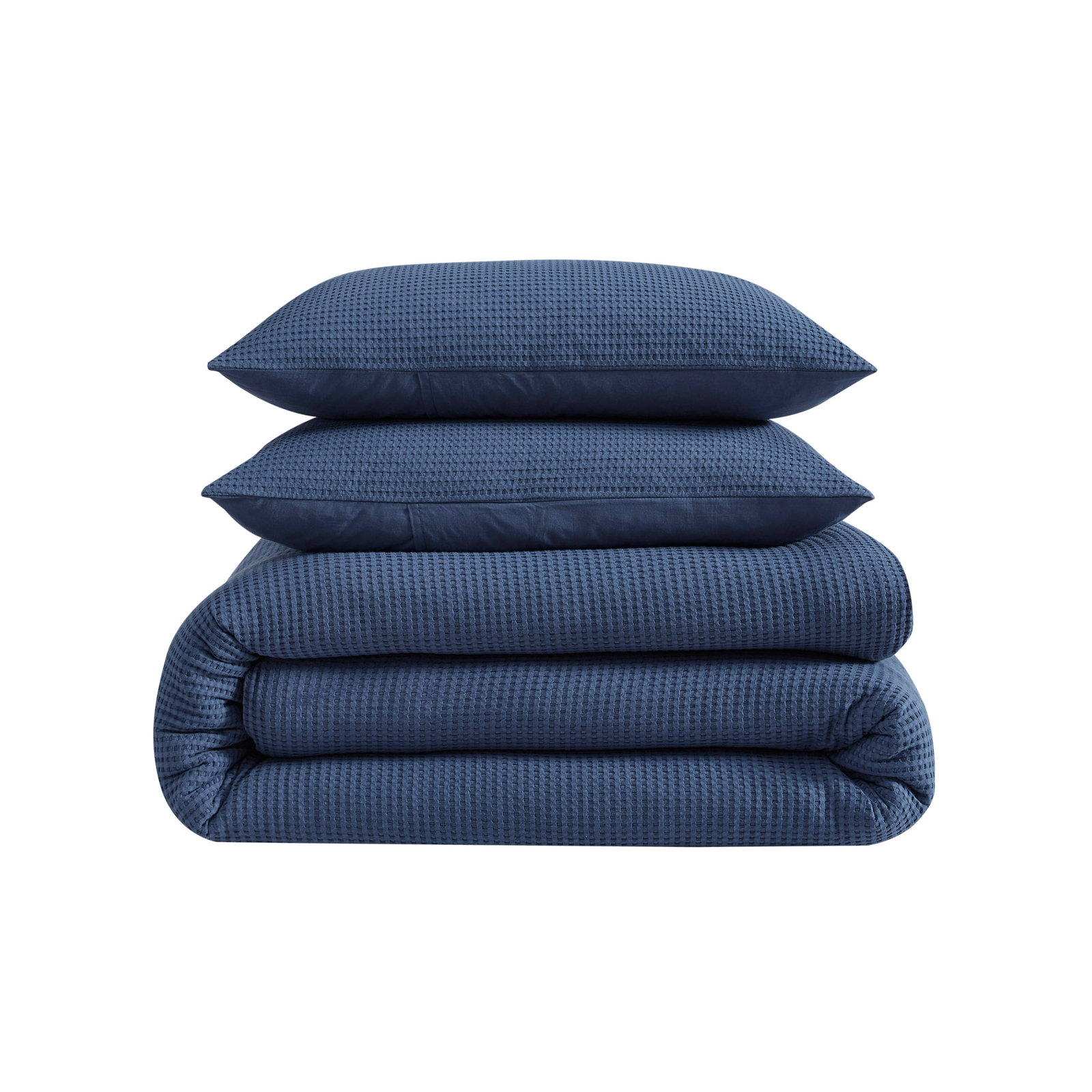 Cotton Waffle Duvet 3 Pc , King Duvet Cover + 2 King Shams, Navy