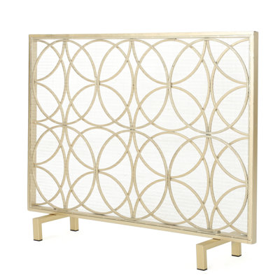 Modern Iron Fireplace Screen, Overlapping Geometric , Single, Gold Cool Circles, Single Panel, Gold Finish