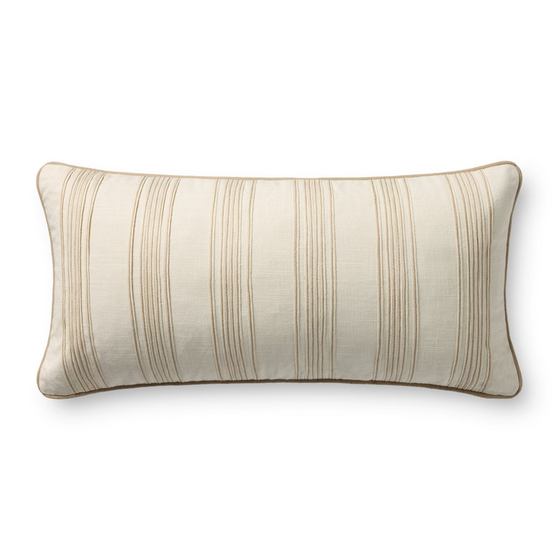 Chris Loves Julia x Loloi Verona Accent Pillow, Rectangle 12"H x 27"W, Ivory, Down Blend