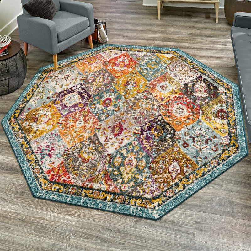 Galyean Abstract Multi Color Area Rug, Octagon 7'10" x 7'10"