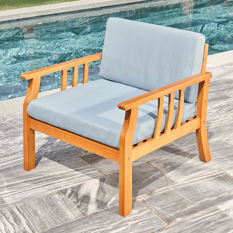 Chaise d'extérieur en bois avec coussin Honey Nautical Curve Eucalyptus