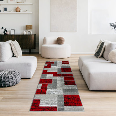 Tapis géométrique gris / rouge Pece
