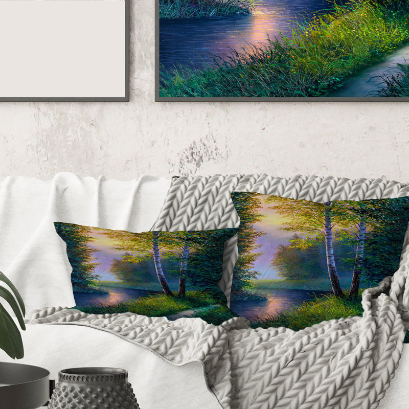 Housse et insert de coussin carré Morning Sunlight Through the Birch Forest, 18" x 18"