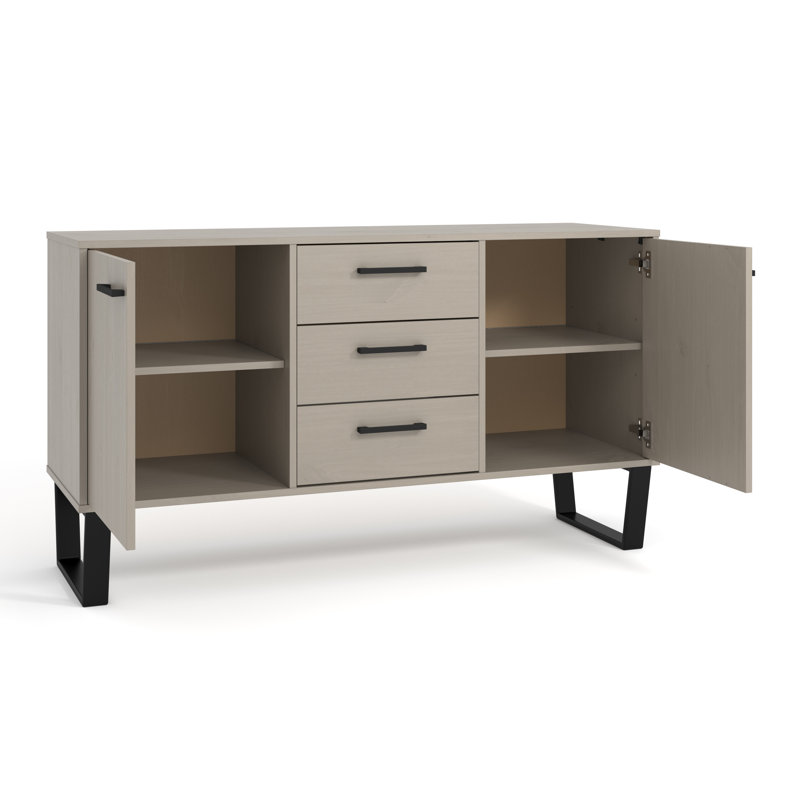 Euda large sideboard, 3 Drawer, 2 door, industrial design pine sideboard, Grey