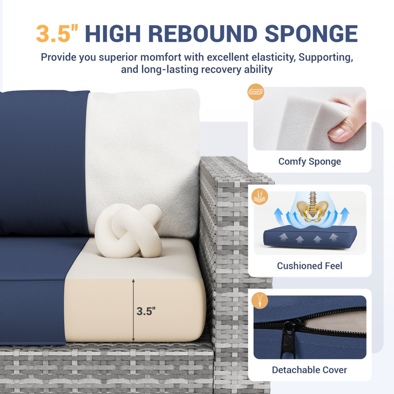 Outdoor Replacement Cushion Set Seat/Back Cushion (Cushion Set Only, Sofa Not Included), Navy