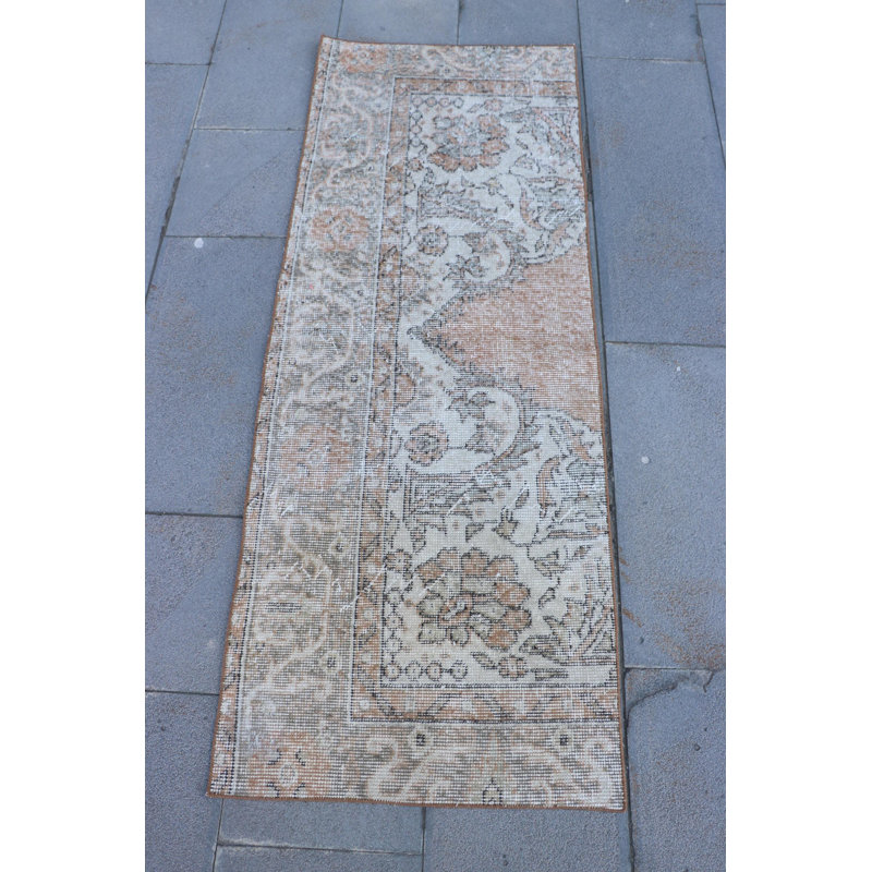 Vintage Handwoven Turkish Oushak Rug - Beige Boho Styled Runner for Hallways