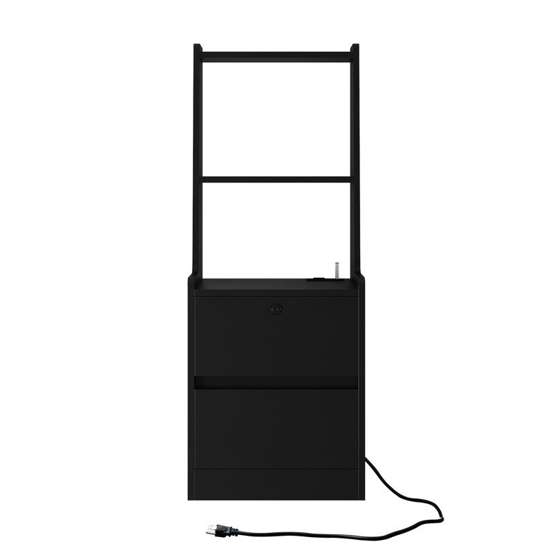Table de chevet de chambre à coucher avec armoire verrouillable et station de charge, armoire de rangement à commande vocale Night In Black: