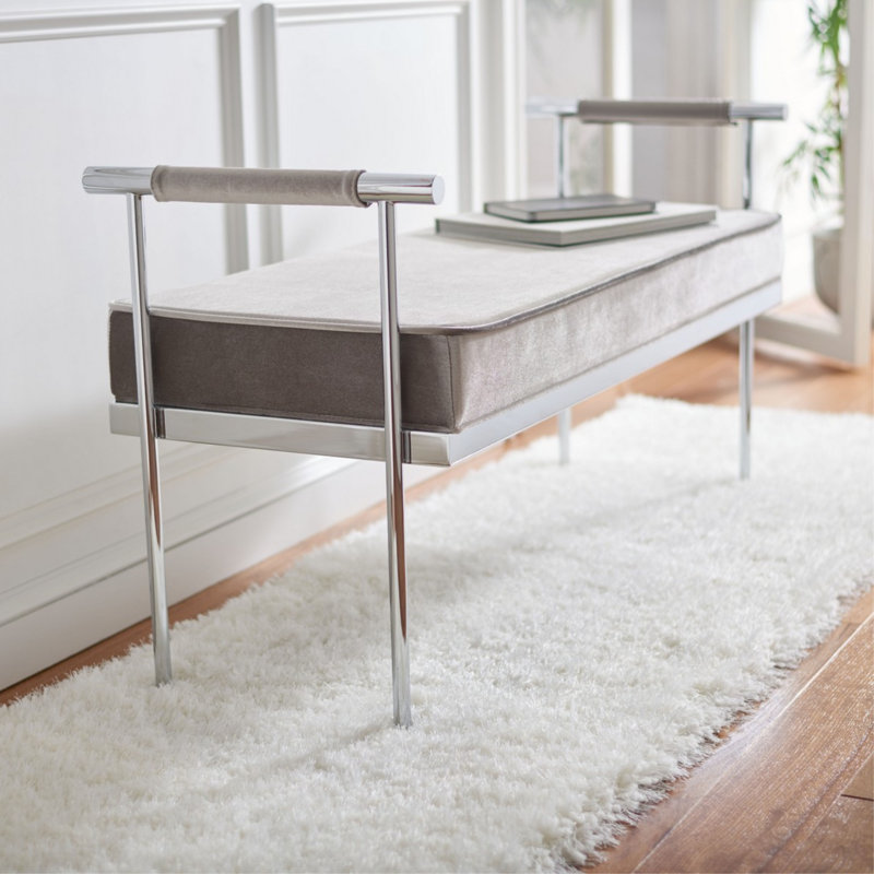 Banc rembourré en similicuir Alishia, H 24,75 po x l 48 po x P 17,25 po, Shale