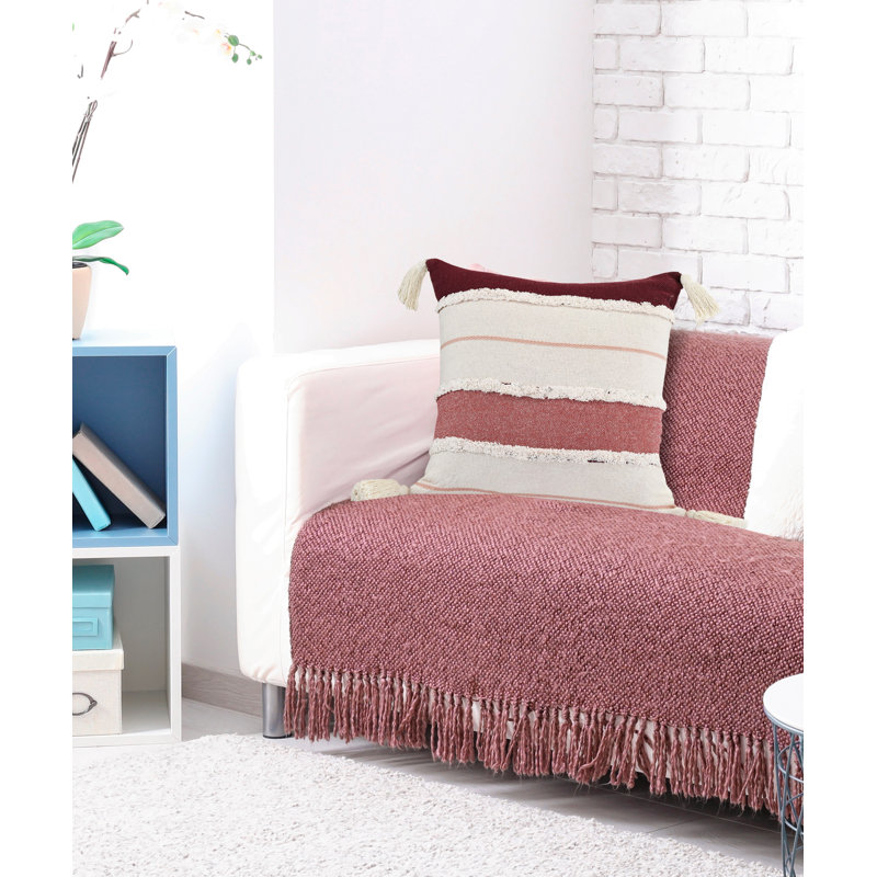 Coussin décoratif à rayures 100% coton Contemporary, Polyester/ bourre en polyester, Baie / rose / blanc, Carrée