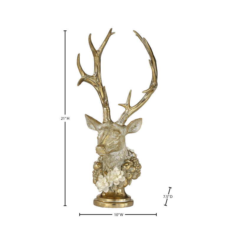 21" Resin Deer Bust With Magnolia Garland