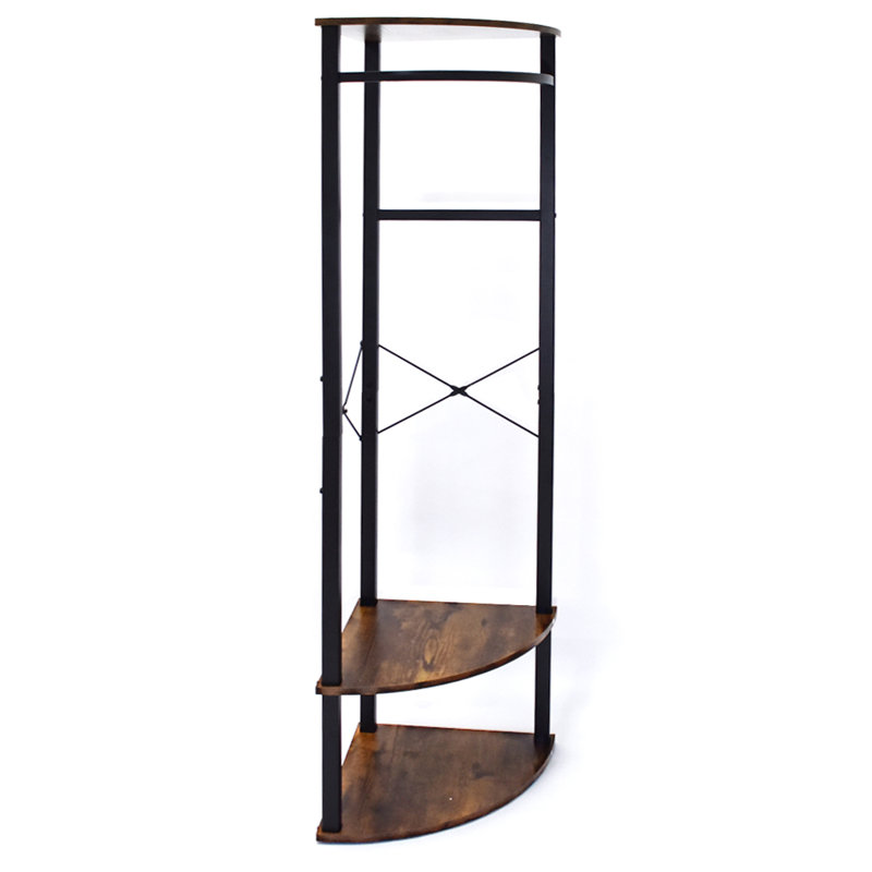 Ogan Black Metal Corner Hallway Coat Hanging Rail Rack With Shelves