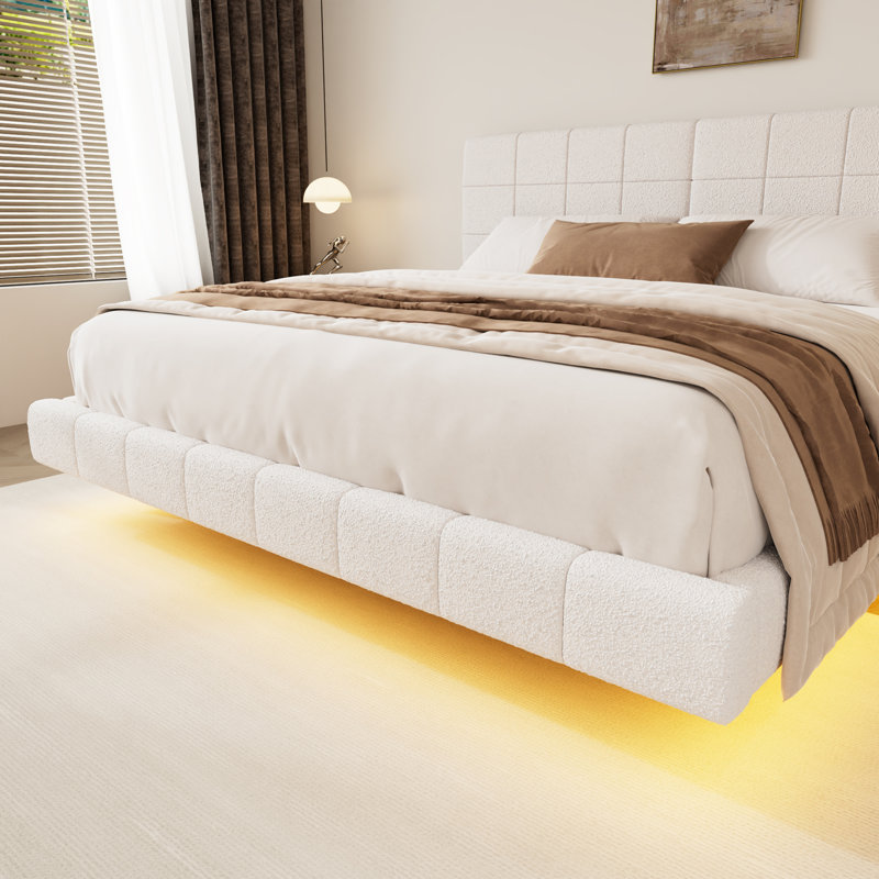 Lit flottant lumineux blanc Boucle King, Très grand lit