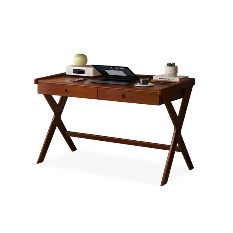 Bureau moderne et simple en bois massif avec tiroirs, H 30,71 po x l 47,24 po x P 23,62 po, Brun