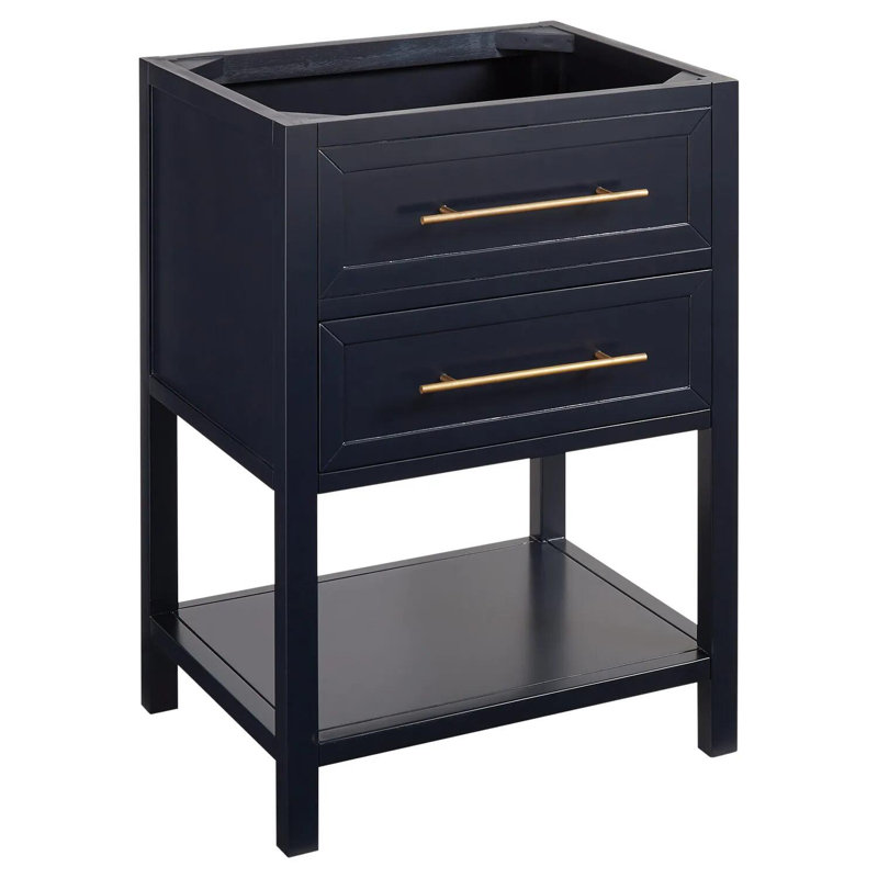 Midnight Navy Blue Mahogany Single Bathroom Vanity with Brass Pulls