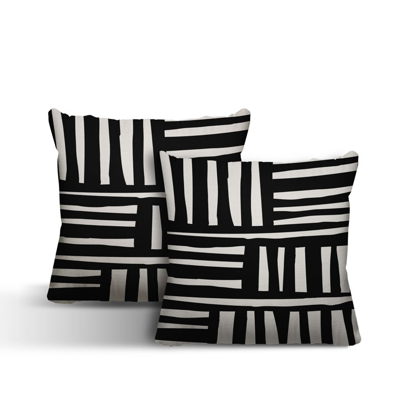  Coussin décoratif intérieur / extérieur abstrait carré, L 15 po x H 15 po, Noir
