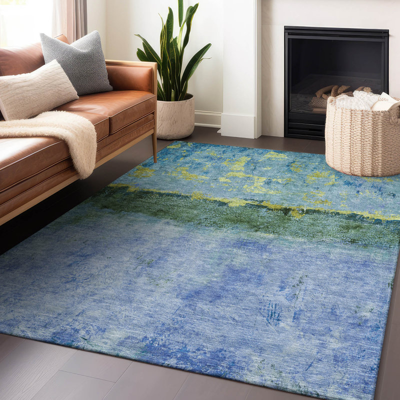 Tapis bleu intérieur / extérieur lavable à la machine Cinead ACN1716, Rectangulaire 8 pi x 10 pi