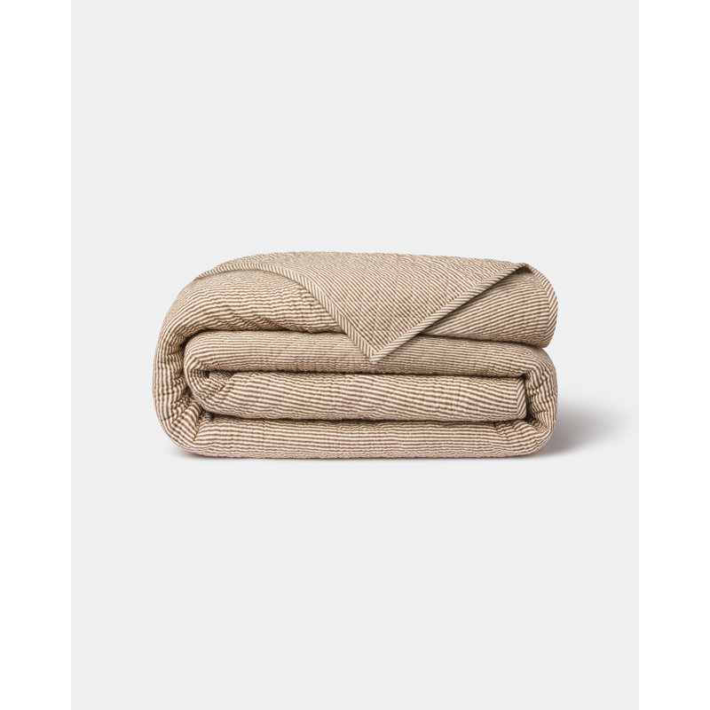 Farmhouse Stripe Cotton Quilt, Queen Quilt, Brown