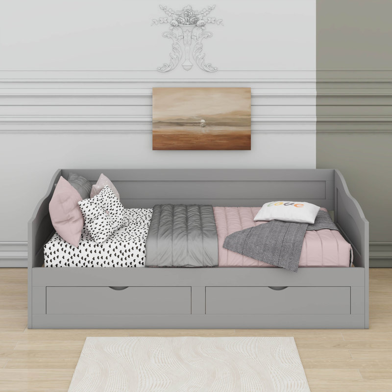 Lit de jour simple avec lit gigogne et tiroirs de rangement, Gris