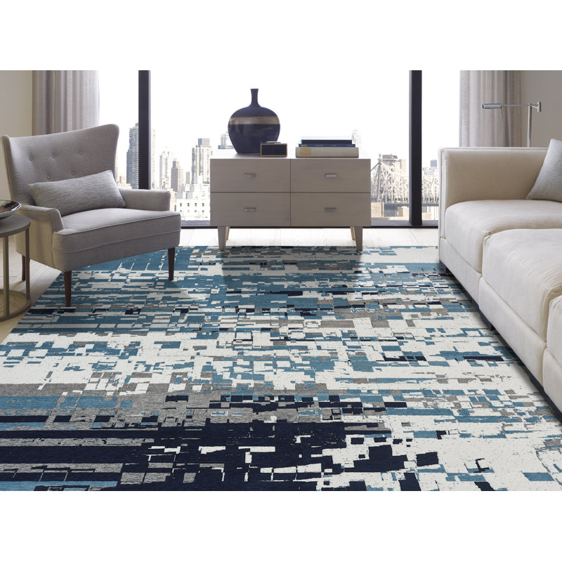 Canyon Cotton Abstract Area Rug in Blue, Rectangle 8'6" x 11'6"