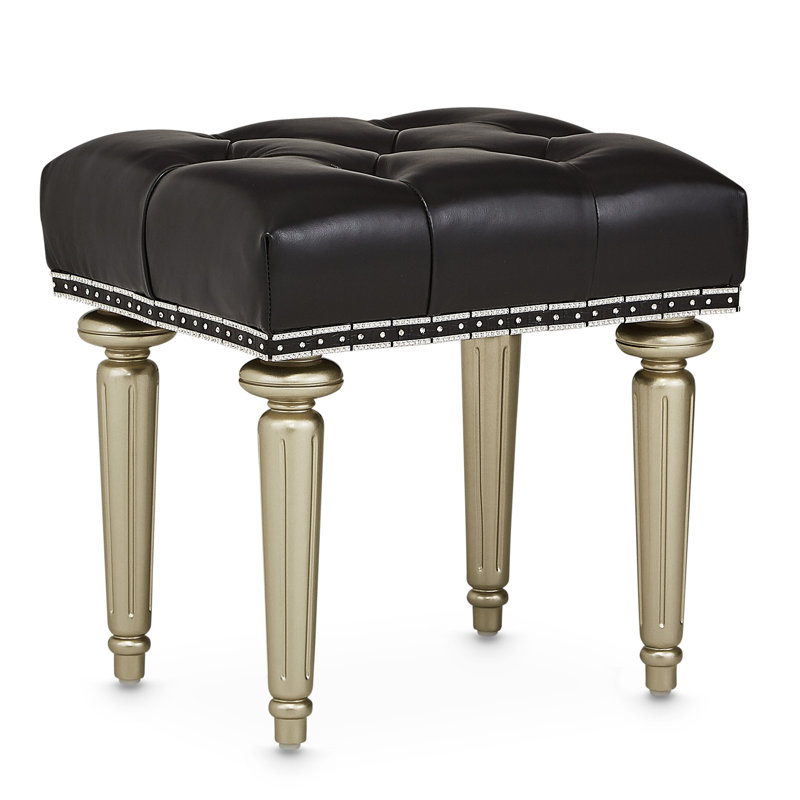 Hollywood Swank Leather Vanity Stool, Platinum Gold/Black