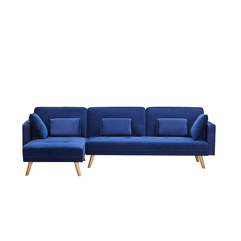 Canapé modulaire rembourré 3 pièces Amirea, Gauche, Velours bleu
