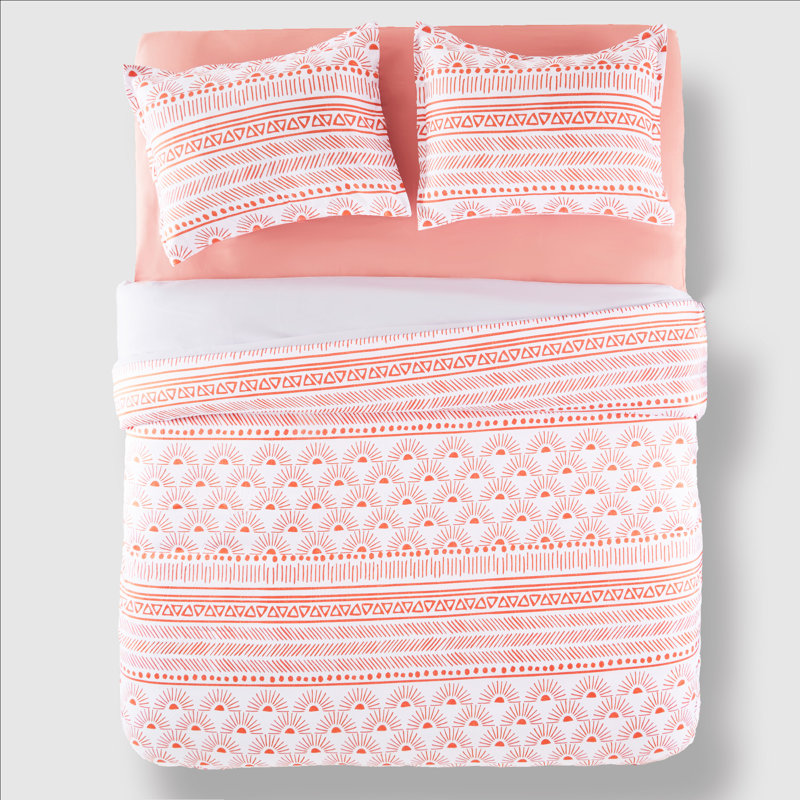 Terracotta Boho Geometric Queen Duvet Cover Set