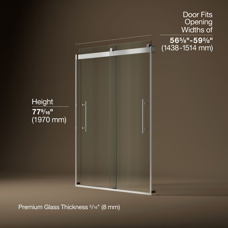 Levity Plus Frameless Sliding Shower Door, 77-9/16 In. H X 56-5/8 - 59-5/8 In. W, With 5/16 In.-Thick Crystal Clear Glass