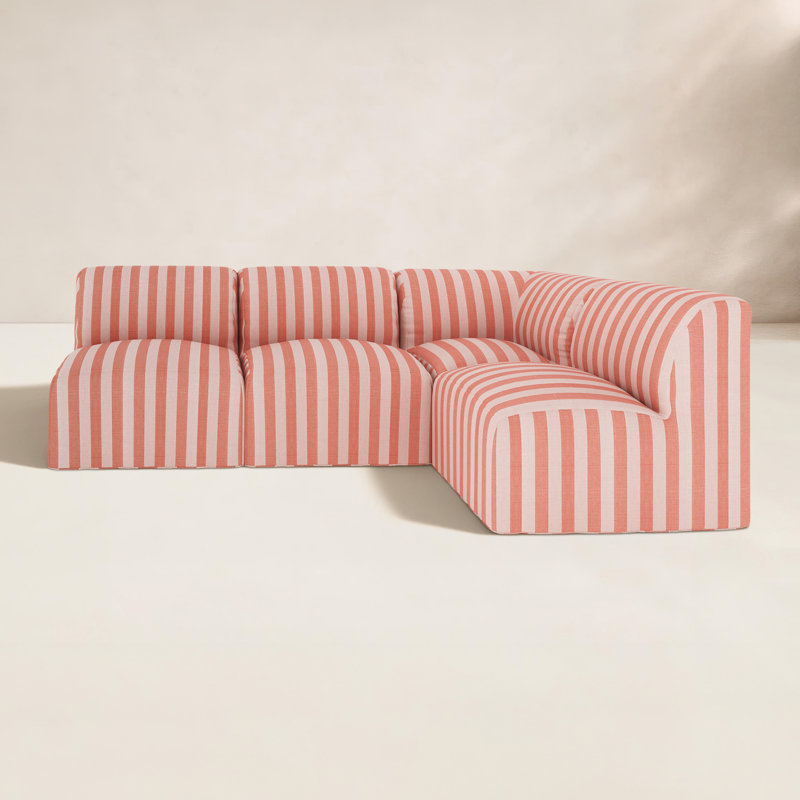 Ensemble de canapé modulaire rembourré 4 pièces avec coussins Sunbrella Praia, Sunbrella® rayé expressif